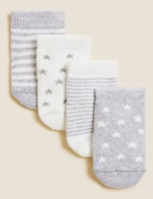 4 pairs of cotton terry baby socks (0-24 months) Marks & Spencer, gray mix