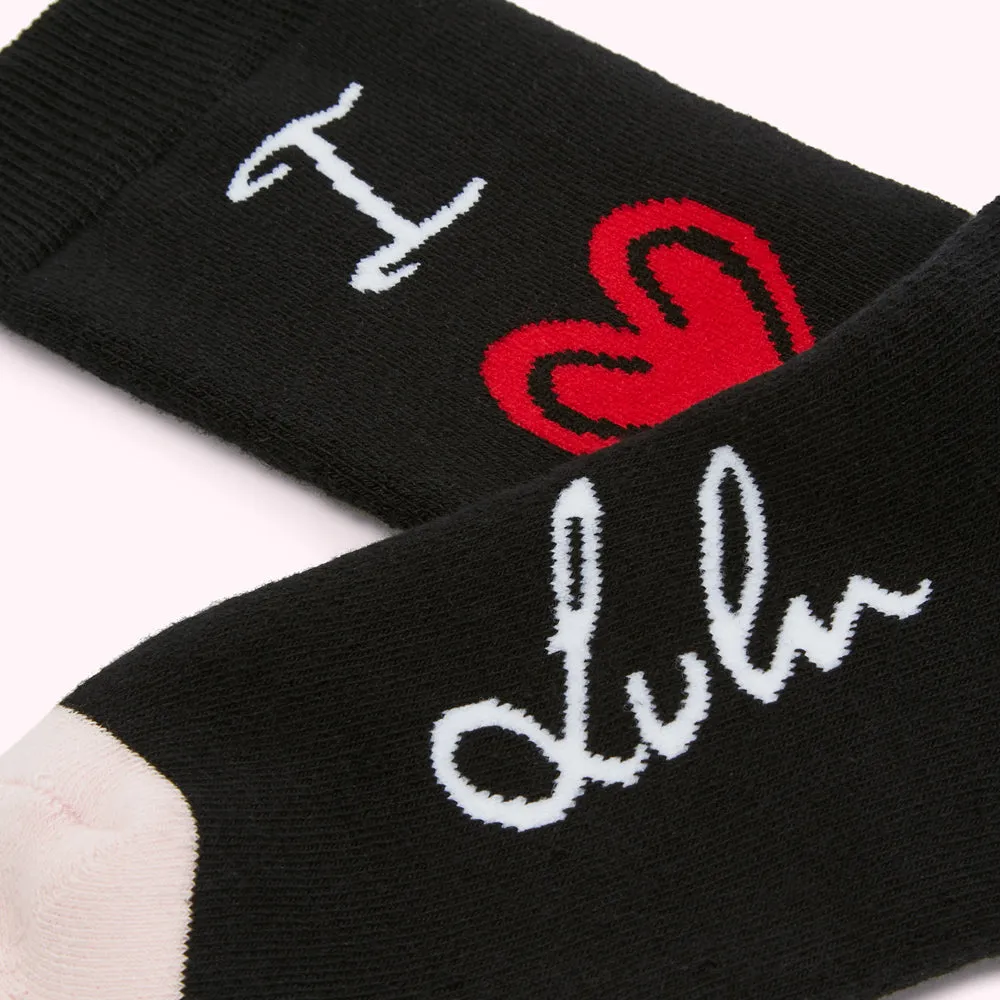 BLACK I LOVE LULU COSY SOCKS