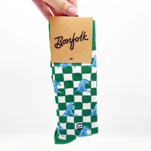 Bonfolk - Green Wave Checker Socks