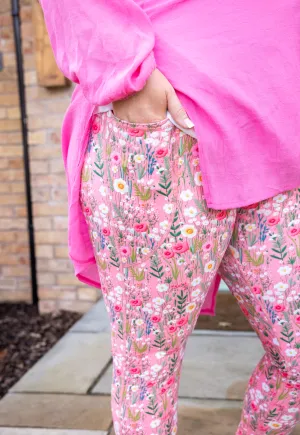 Candy Pink Embroidery Print 2 Pocket Full Leggings