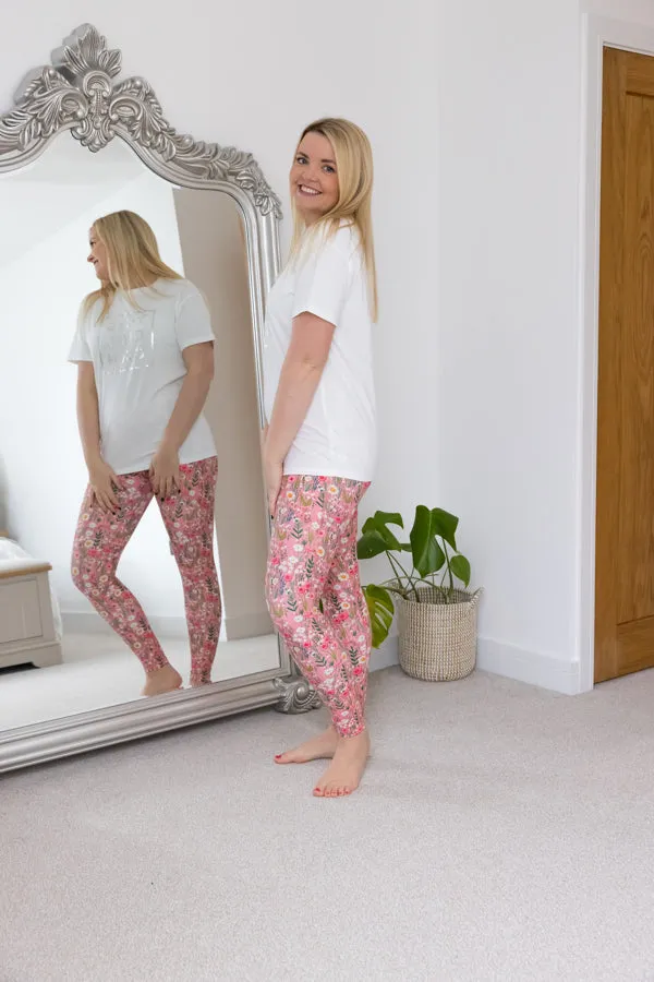 Candy Pink Embroidery Print 2 Pocket Full Leggings