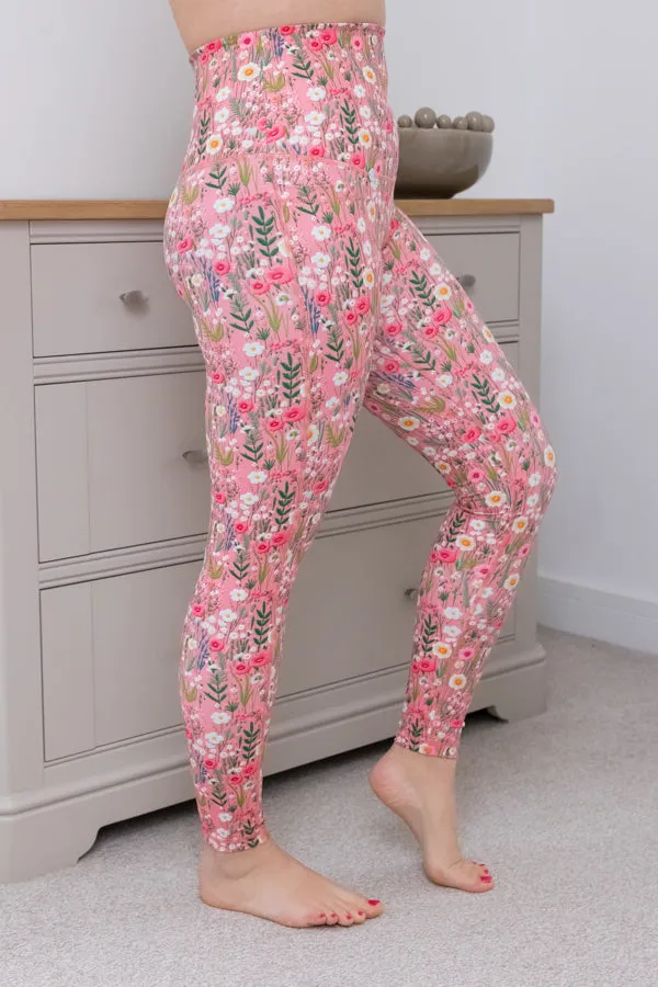 Candy Pink Embroidery Print 2 Pocket Full Leggings