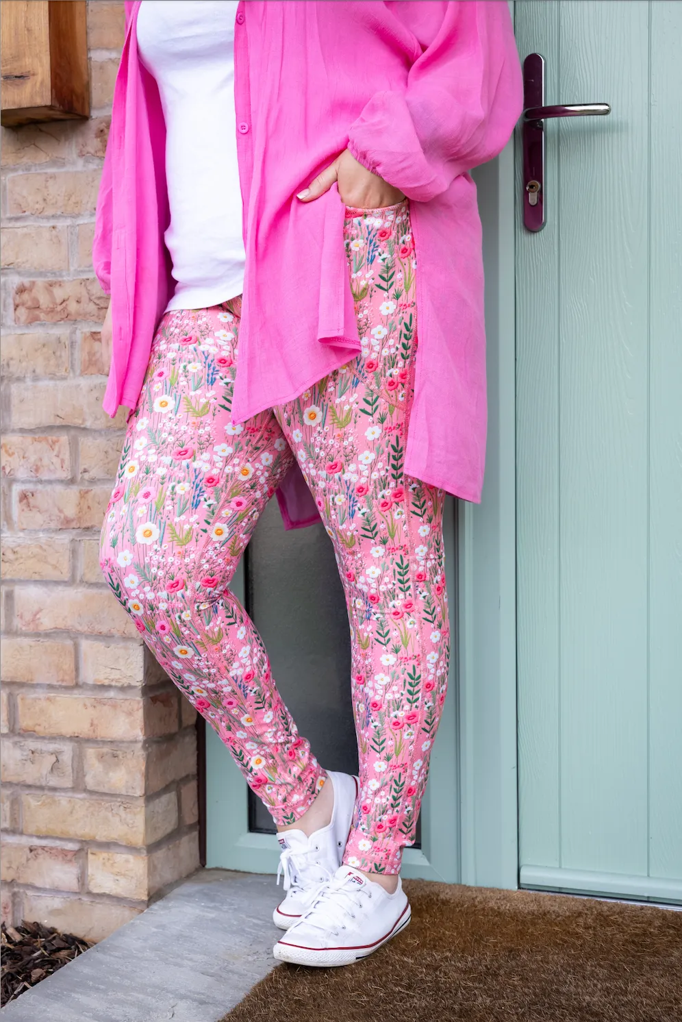 Candy Pink Embroidery Print 2 Pocket Full Leggings