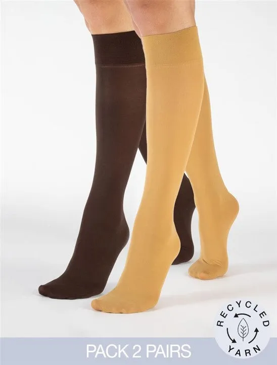 Cette ECO Orleans Wide Knee High Stockings (Value Twin Pack) Gold & Walnut
