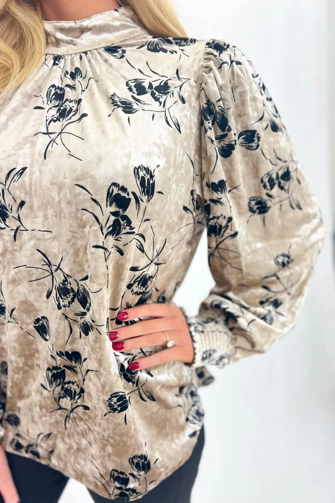 Champagne Printed Velvet Top