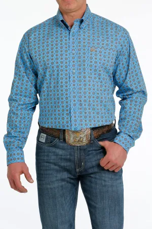 Cinch Mens Medallion Print Buttoned Down Western L/S Shirt - Blue/Grey/White - MTW1105539