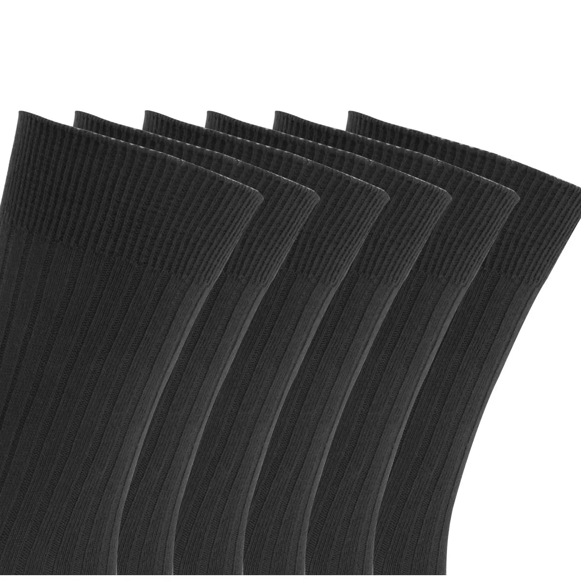 FLOSO Mens Ribbed 100% Cotton Socks (6 Pairs)