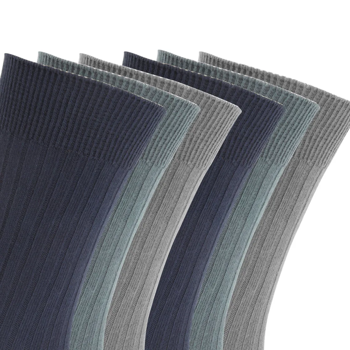 FLOSO Mens Ribbed 100% Cotton Socks (6 Pairs)