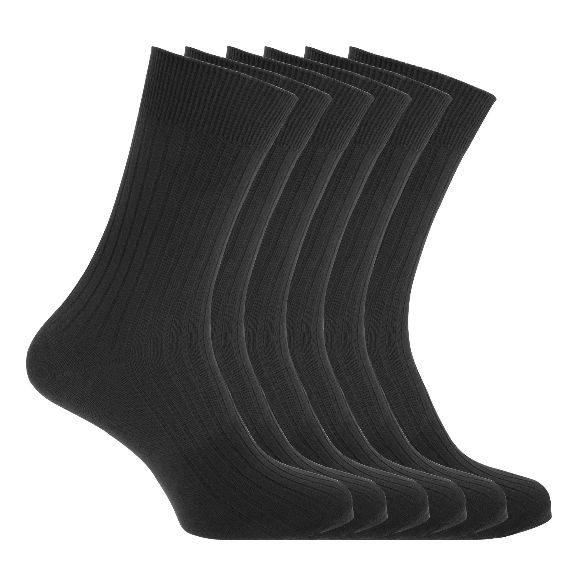 FLOSO Mens Ribbed 100% Cotton Socks (6 Pairs)