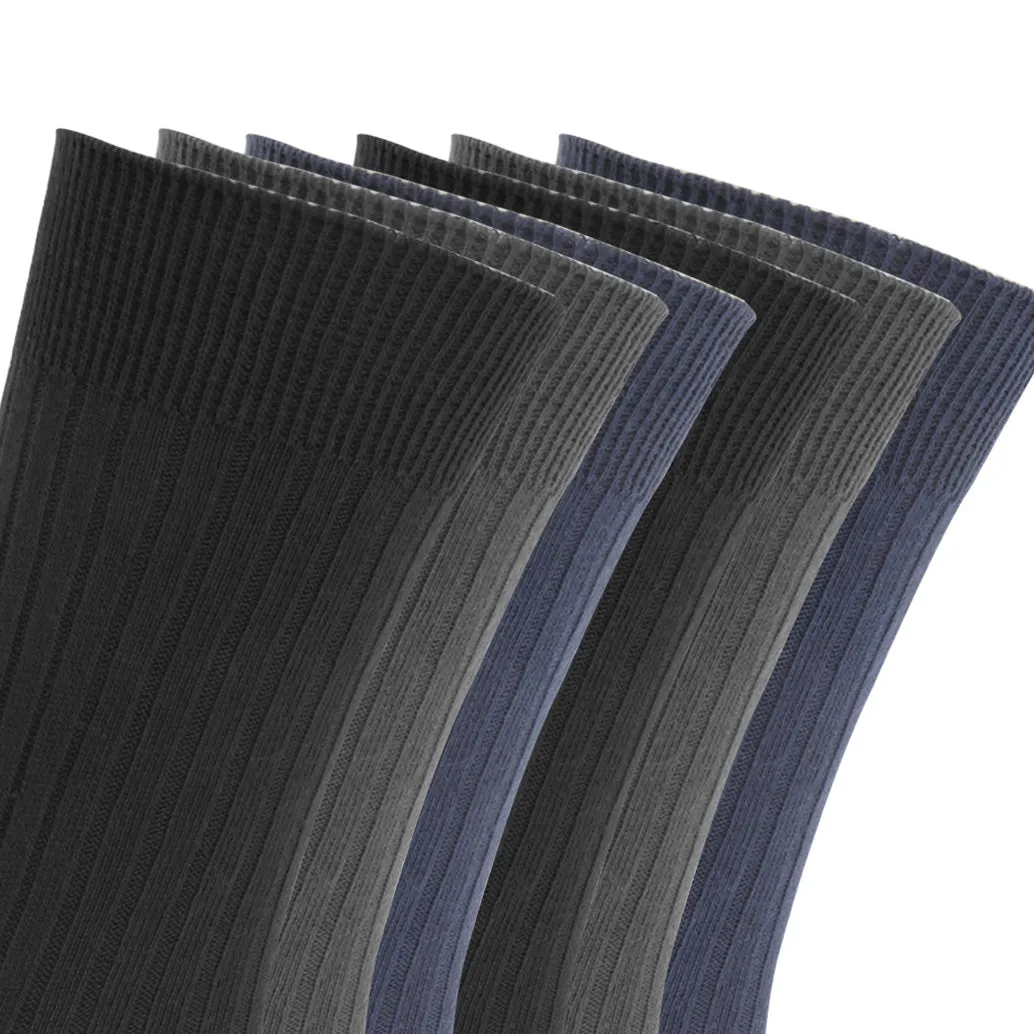 FLOSO Mens Ribbed 100% Cotton Socks (6 Pairs)