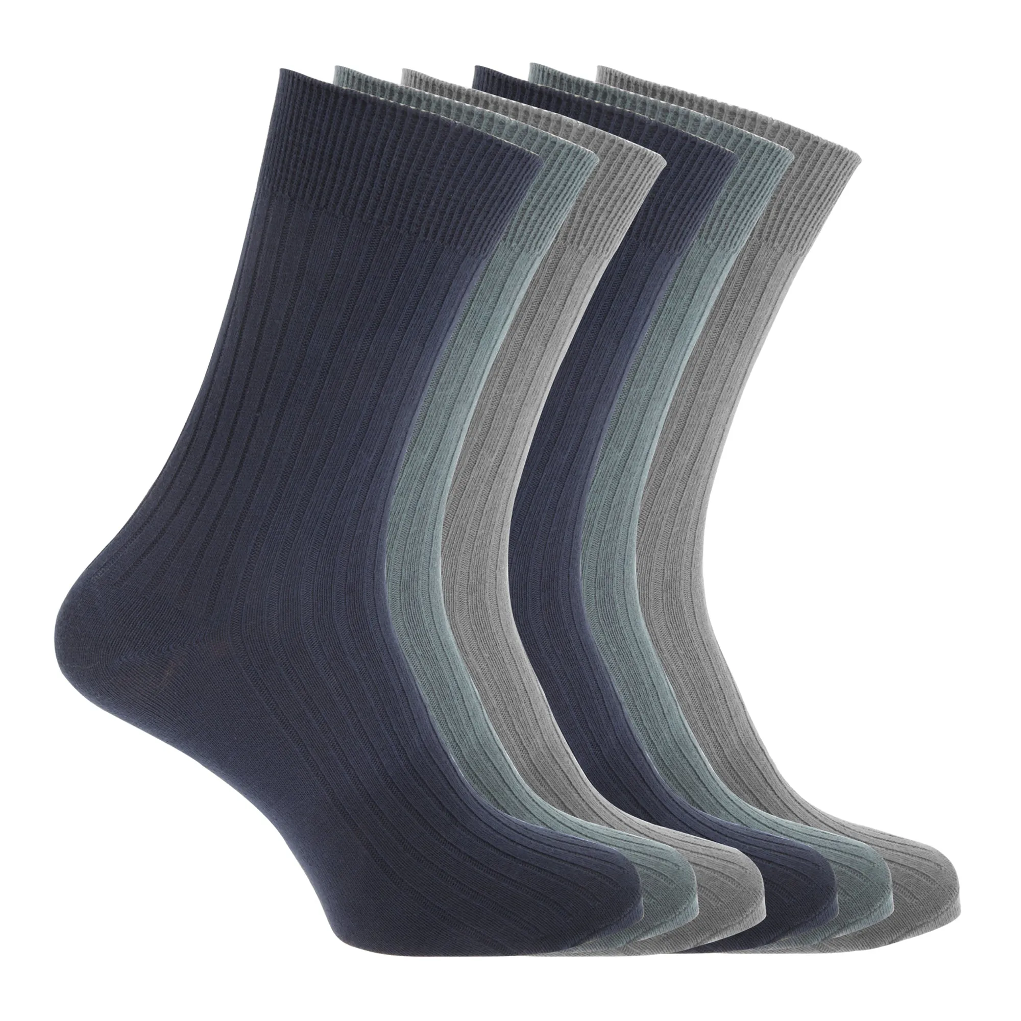 FLOSO Mens Ribbed 100% Cotton Socks (6 Pairs)