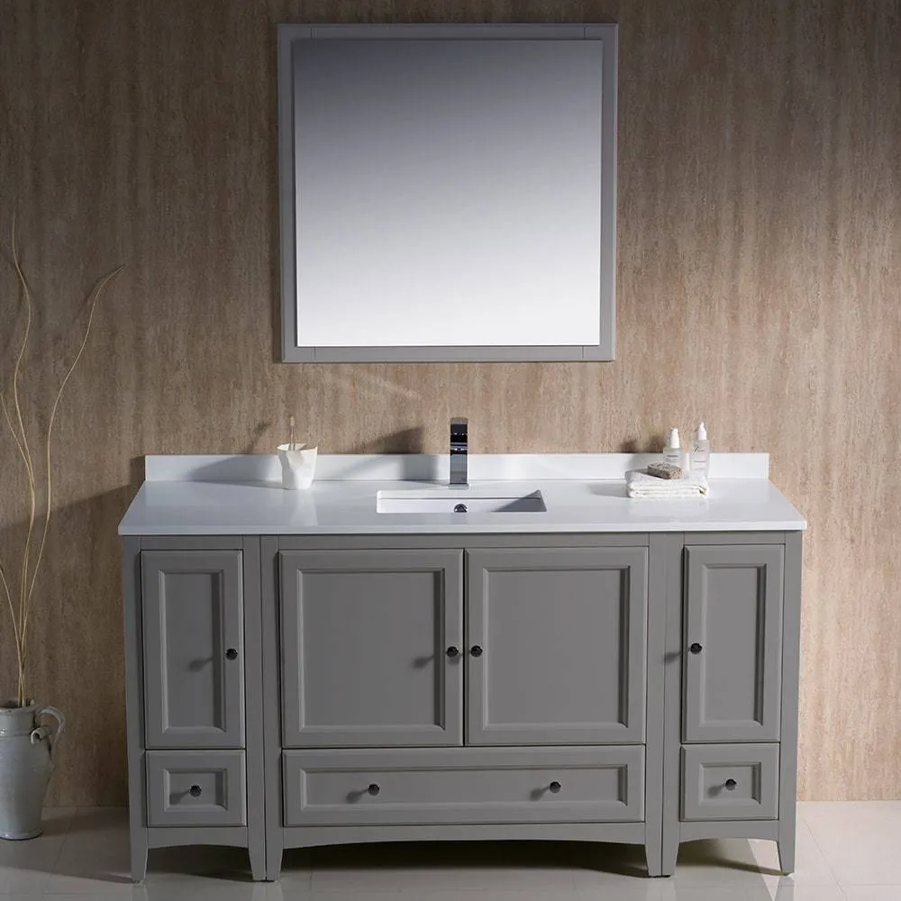 Fresca FVN20-123612GR Oxford 60" Gray Traditional Bathroom Vanity with 2 Side Cabinets