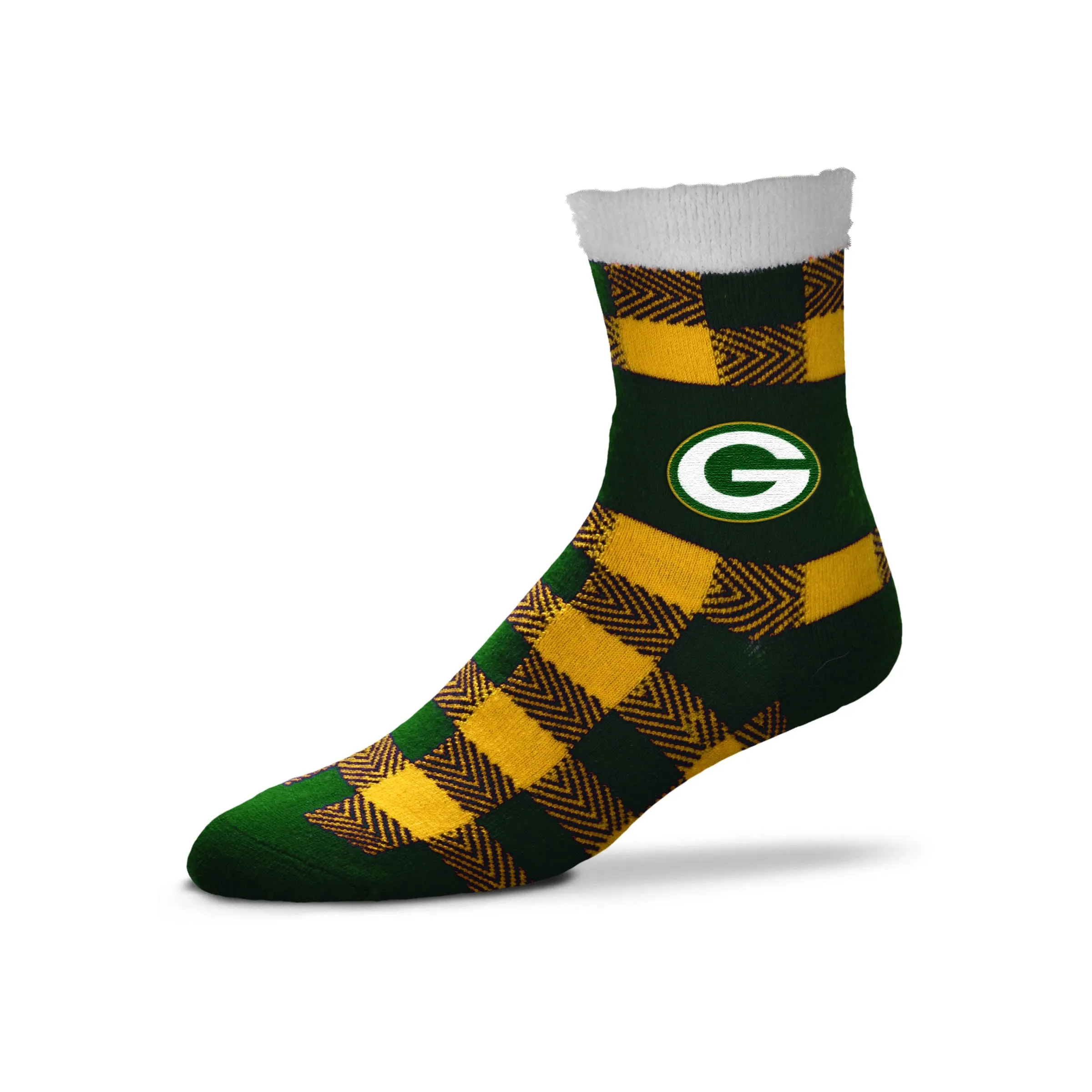 Unisex One-Size Buffalo Plaid Slipper Socks in Green Bay Packers Design