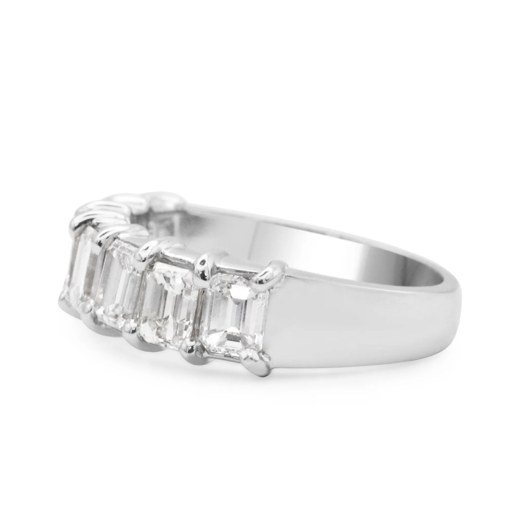 Handmade Seven Stone Emerald Cut Diamond Ring - Platinum