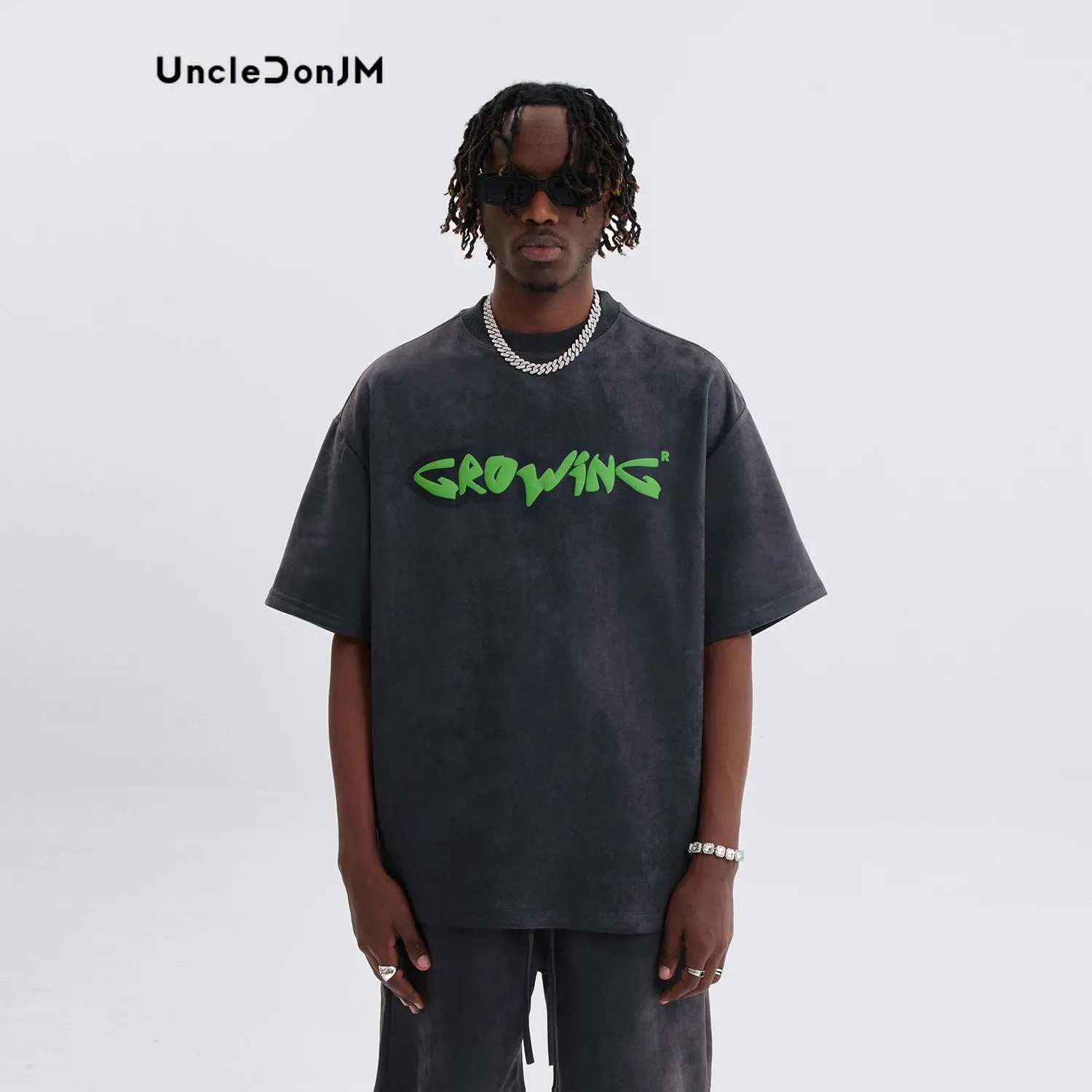 Letter Foam Printing Short-sleeved T-shirt Men High Street Suede Tops