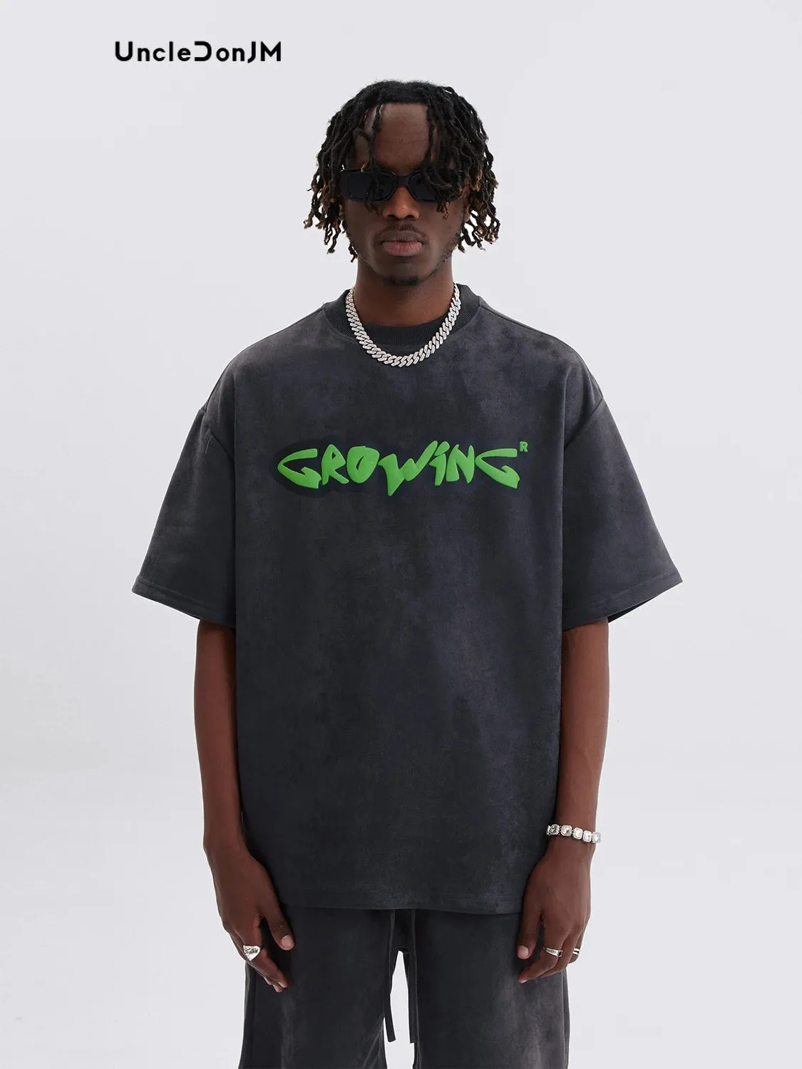 Letter Foam Printing Short-sleeved T-shirt Men High Street Suede Tops