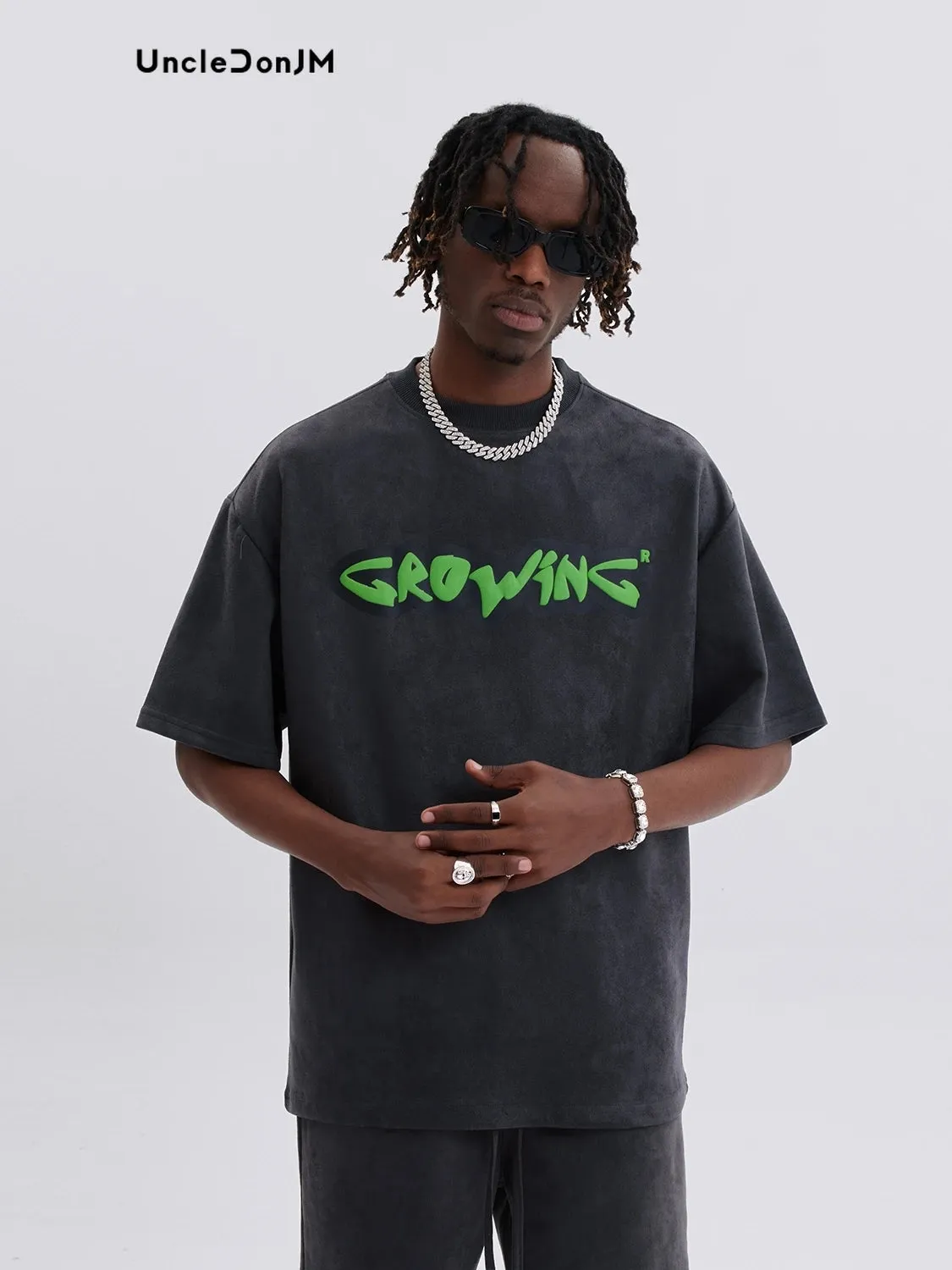 Letter Foam Printing Short-sleeved T-shirt Men High Street Suede Tops