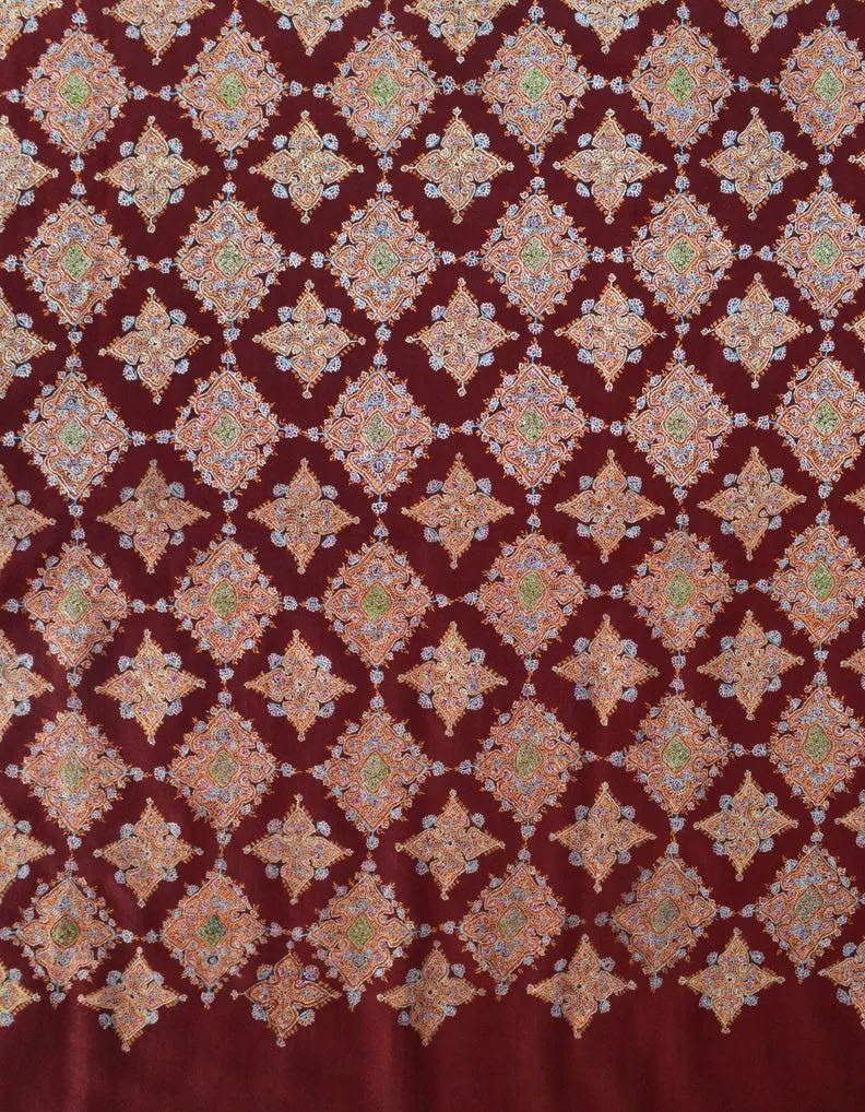 Maroon Pashmina Jamavaar Shawl 5352