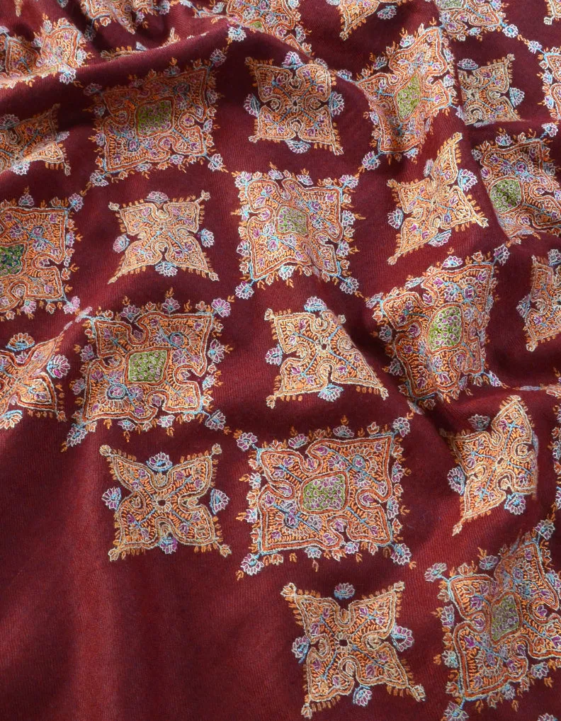 Maroon Pashmina Jamavaar Shawl 5352