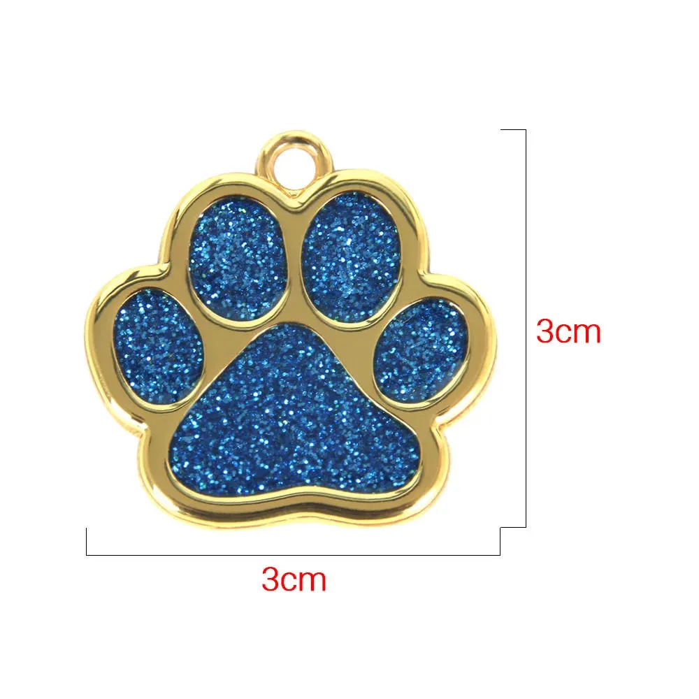 Personalized Pet ID Collar Tags - Custom Engraved Cat & Dog Name Necklace with Gold Paw Glitter Pendant