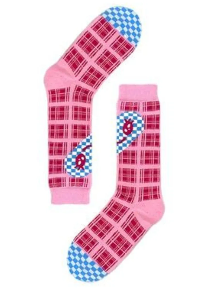 Pink plaid love smiley checkerboard socks【s0000002093】
