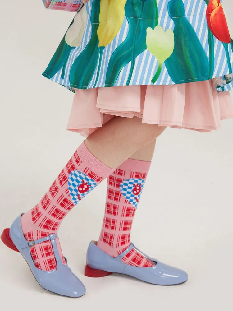 Pink plaid love smiley checkerboard socks【s0000002093】
