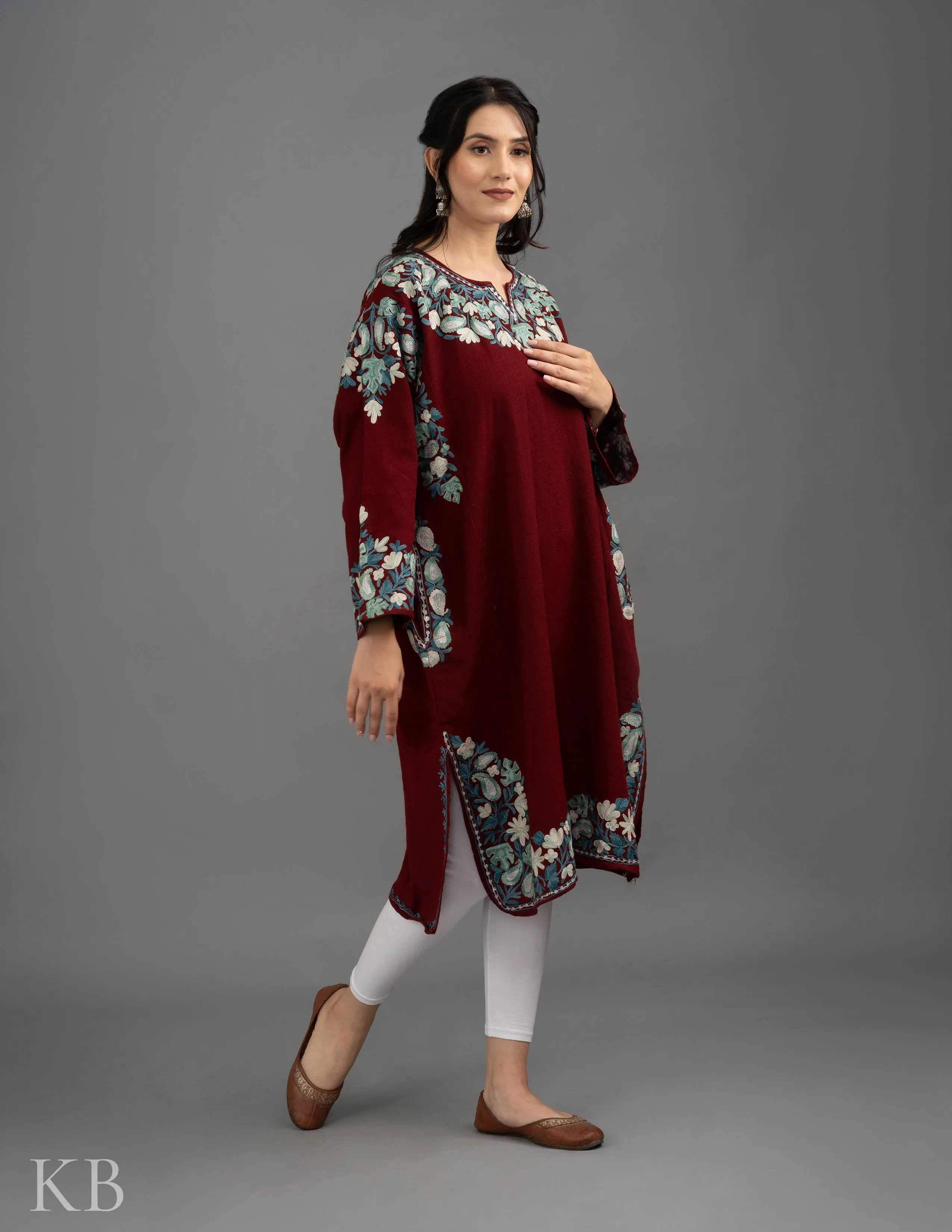 Rang-e-Khizan Pure Wool Maroon Paisley Aari Phiran