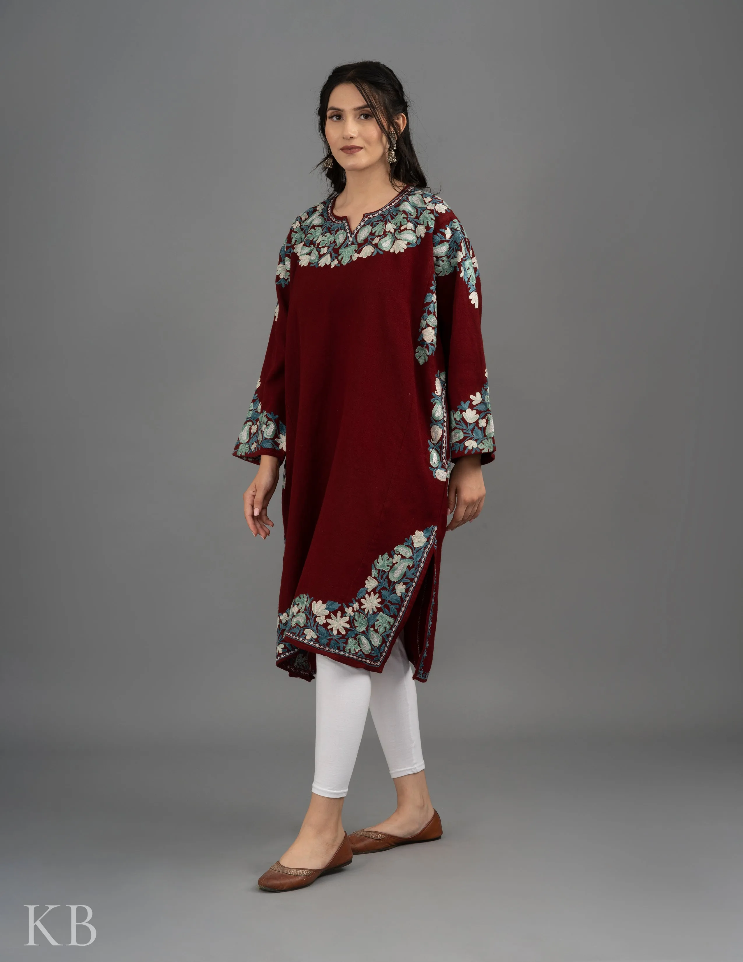 Rang-e-Khizan Pure Wool Maroon Paisley Aari Phiran