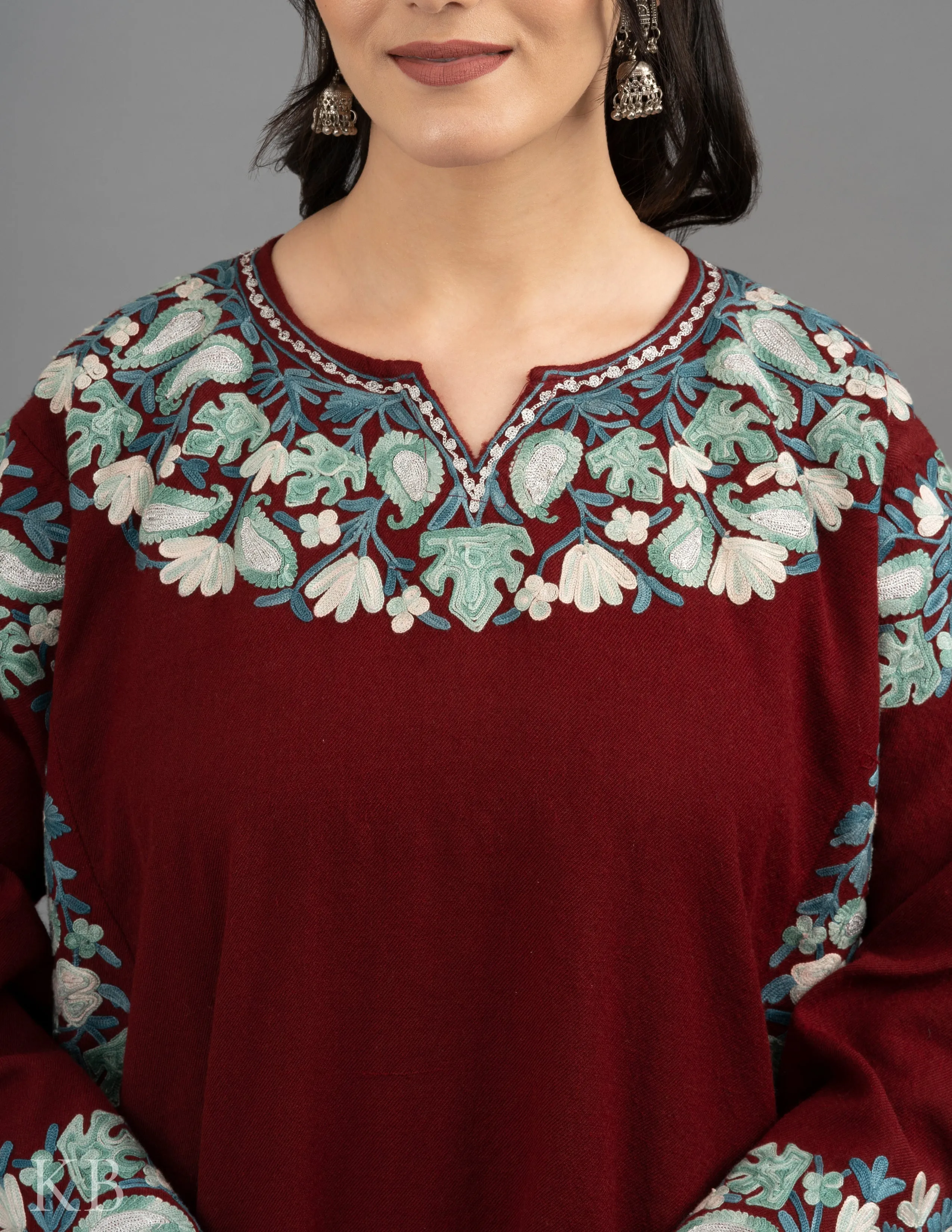 Rang-e-Khizan Pure Wool Maroon Paisley Aari Phiran