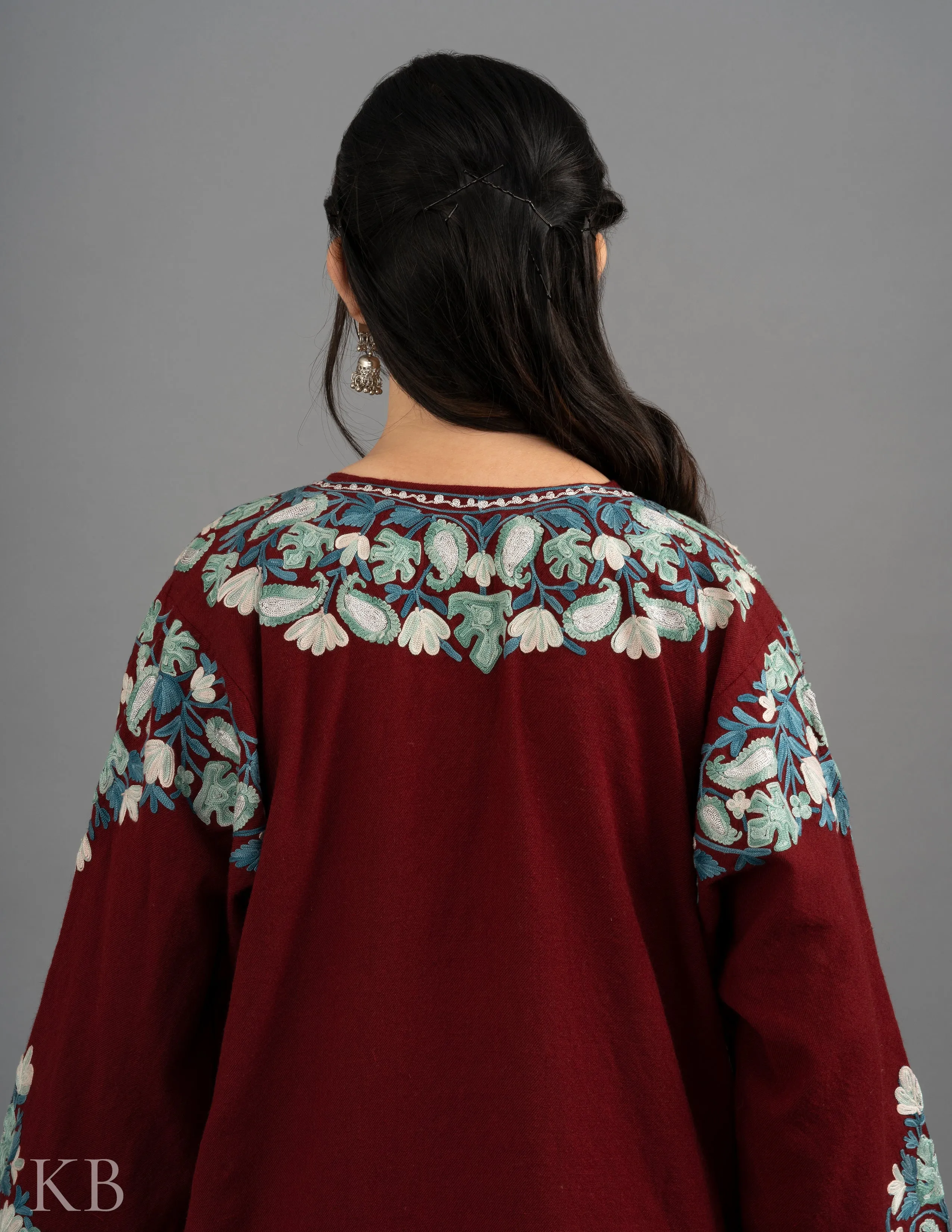 Rang-e-Khizan Pure Wool Maroon Paisley Aari Phiran