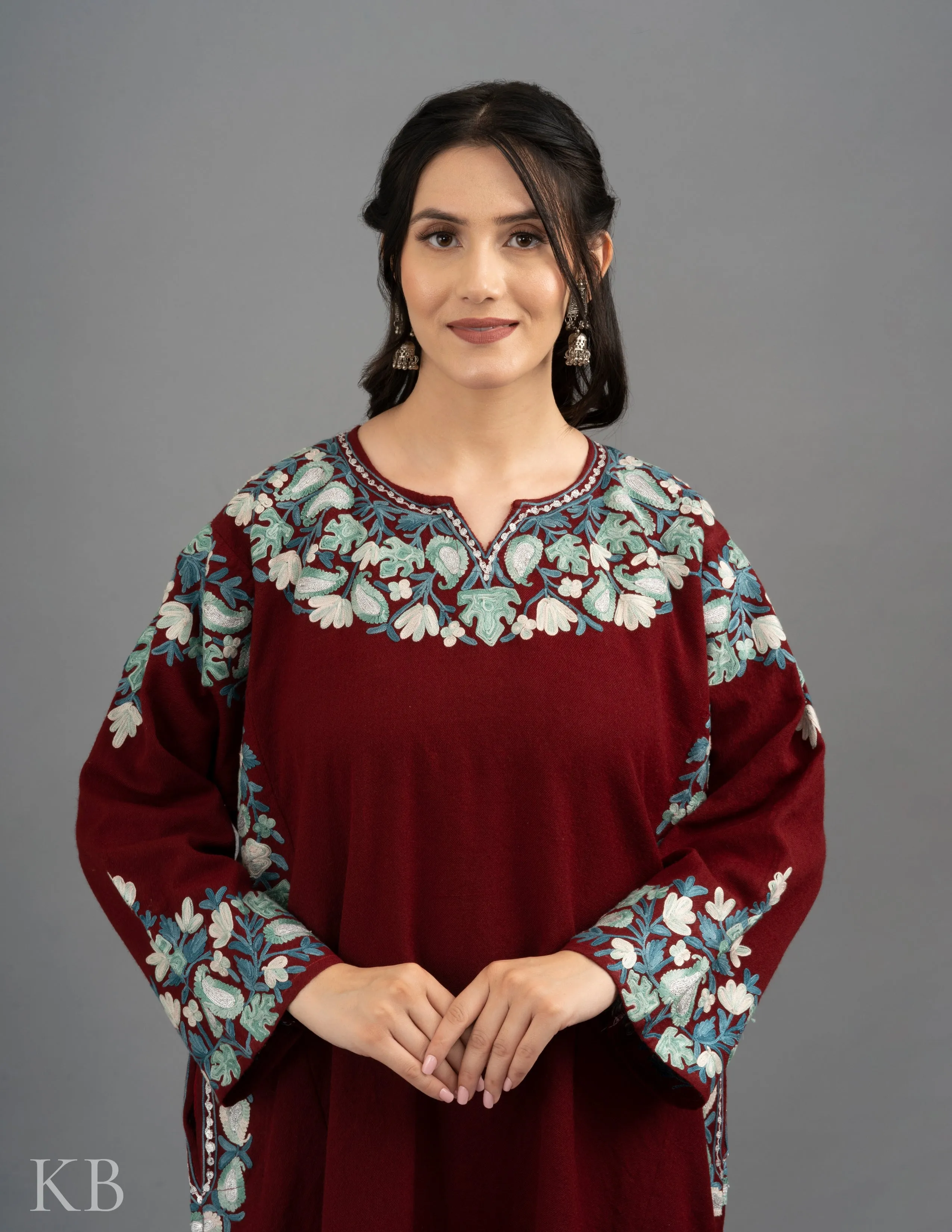 Rang-e-Khizan Pure Wool Maroon Paisley Aari Phiran