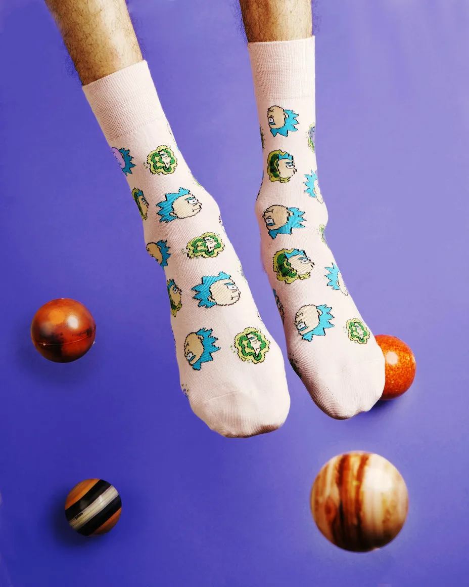 Rick and Morty Cotton Crew socks for Men (Pack of 2) (Free Size) (Pink, Purple)