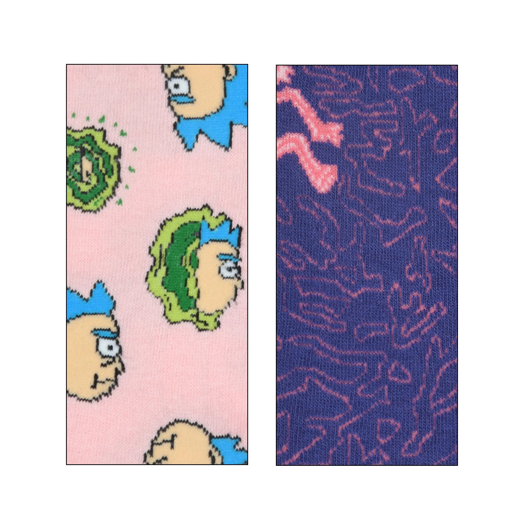 Rick and Morty Cotton Crew socks for Men (Pack of 2) (Free Size) (Pink, Purple)
