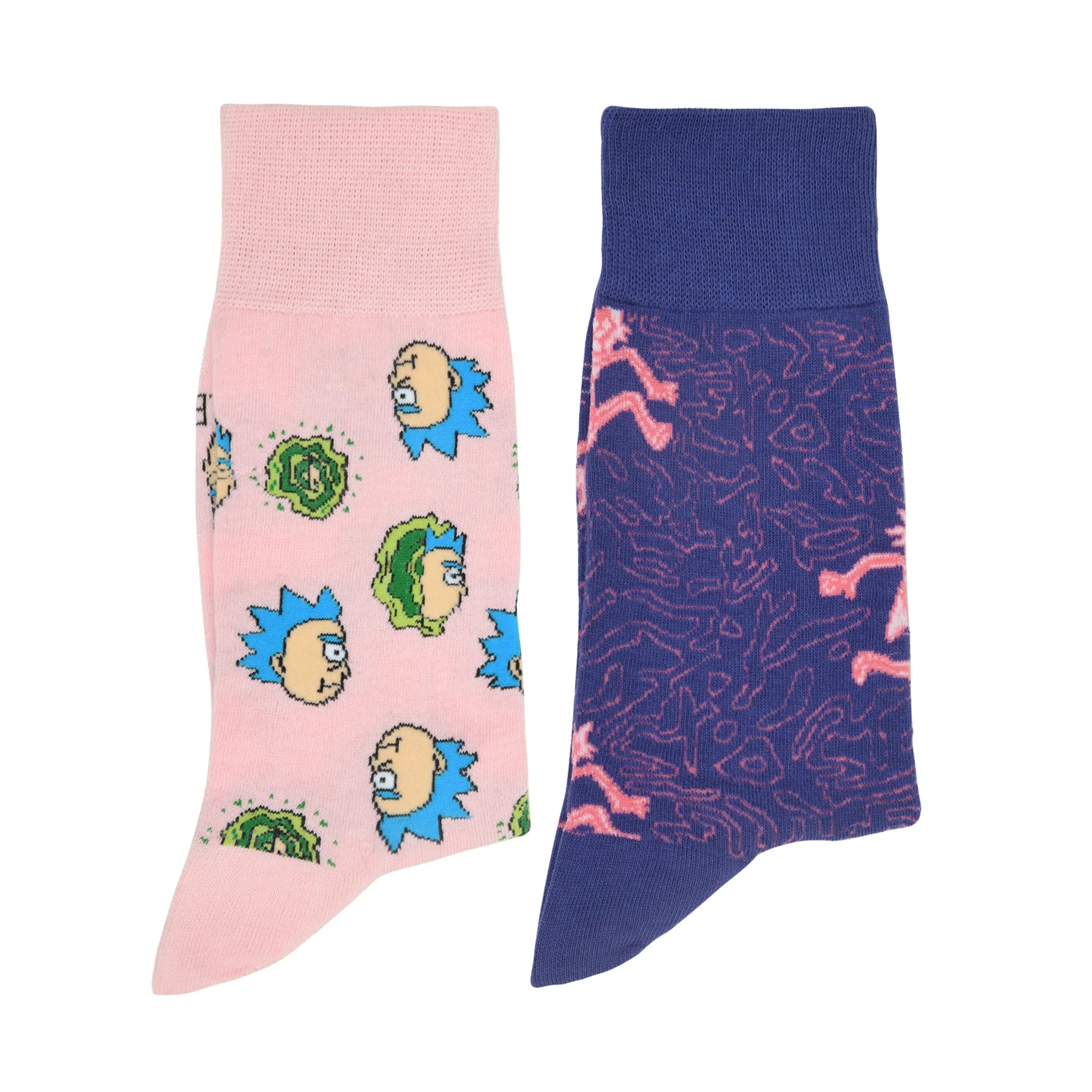Rick and Morty Cotton Crew socks for Men (Pack of 2) (Free Size) (Pink, Purple)