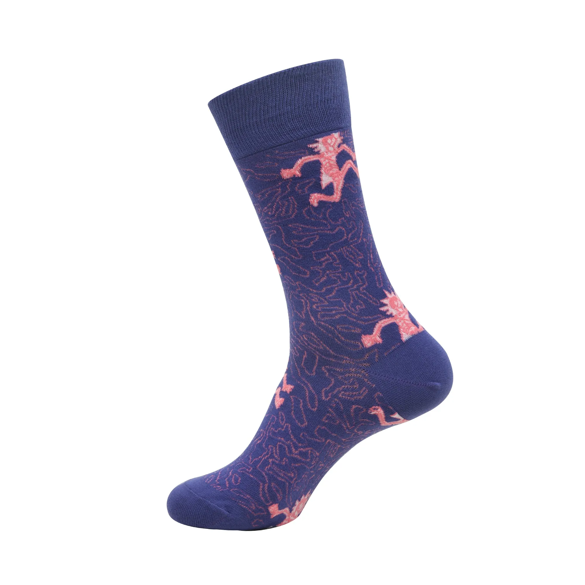 Rick and Morty Cotton Crew socks for Men (Pack of 2) (Free Size) (Pink, Purple)