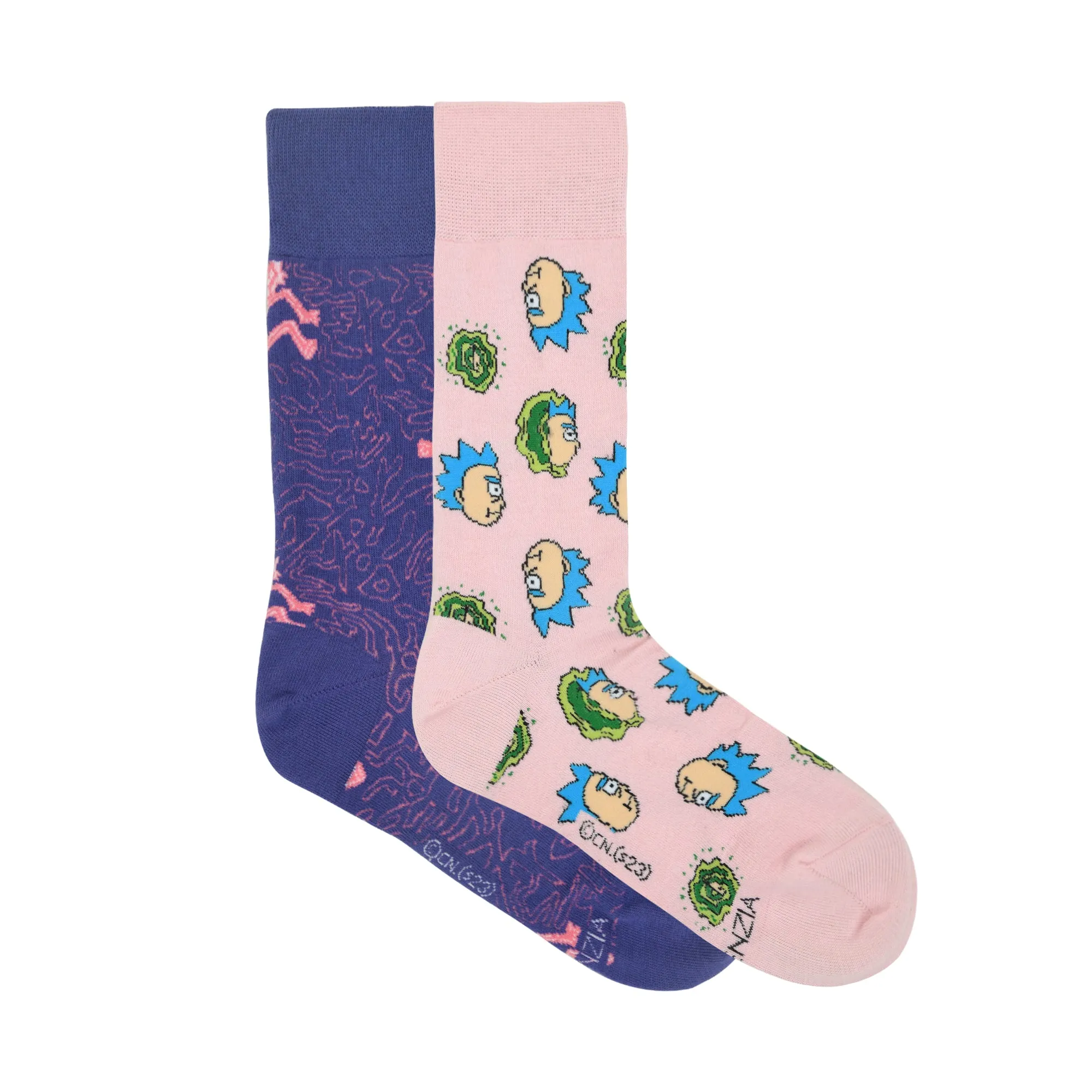 Rick and Morty Cotton Crew socks for Men (Pack of 2) (Free Size) (Pink, Purple)