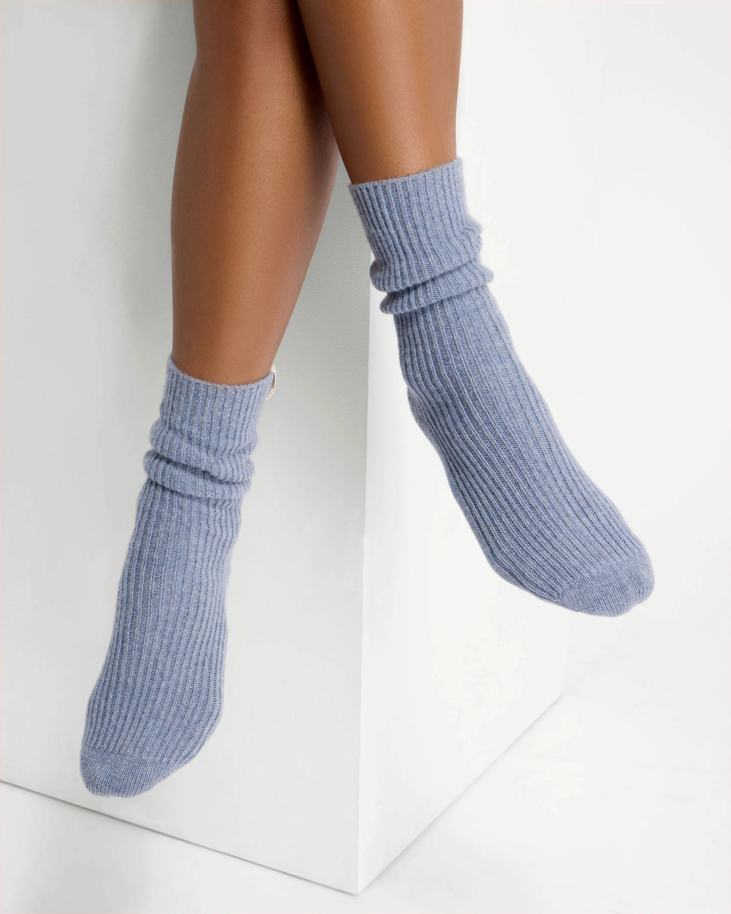 Skye Pure Cashmere Socks - Denim Blue