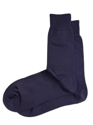 Solid Navy Cotton Dress Socks By Paul Malone