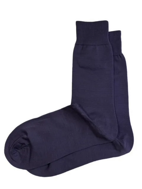 Solid Navy Cotton Dress Socks By Paul Malone