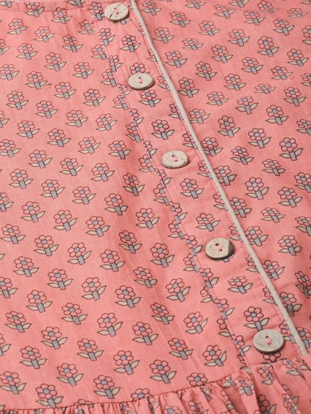 Women Peach & Floral Printed A-Line Dress